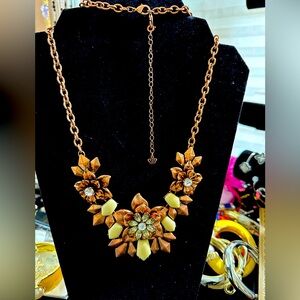 Copper Color Elegant Floral Necklace with Rhinestone and Cream Accents